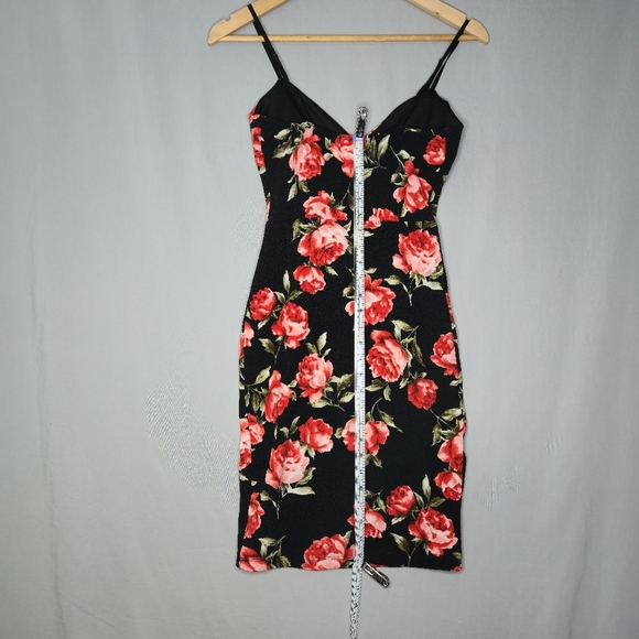 Sirens Red And Black Spaghetti Strap Zipper Front Rose Dress Size S - Picture 2 of 8
